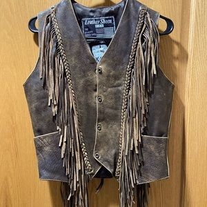Size XS leather fringe western vest
